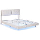 Velora Bed Frame RGB LED Floating Beds Adjustable Headboard - Beige White Queen