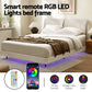 Velora Bed Frame RGB LED Floating Beds Adjustable Headboard - Beige White Queen