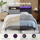Solenne Bed Frame LED Base Platform with Storage Shelf Hidden Storage Box - Grey King Single