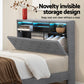 Solenne Bed Frame LED Base Platform with Storage Shelf Hidden Storage Box - Grey King Single