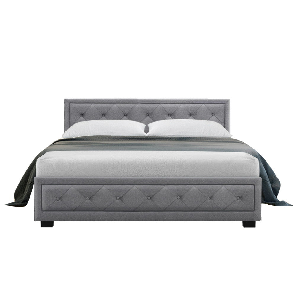 Savannah Fabric Bed Frame Gas Lift Storage - Grey Double