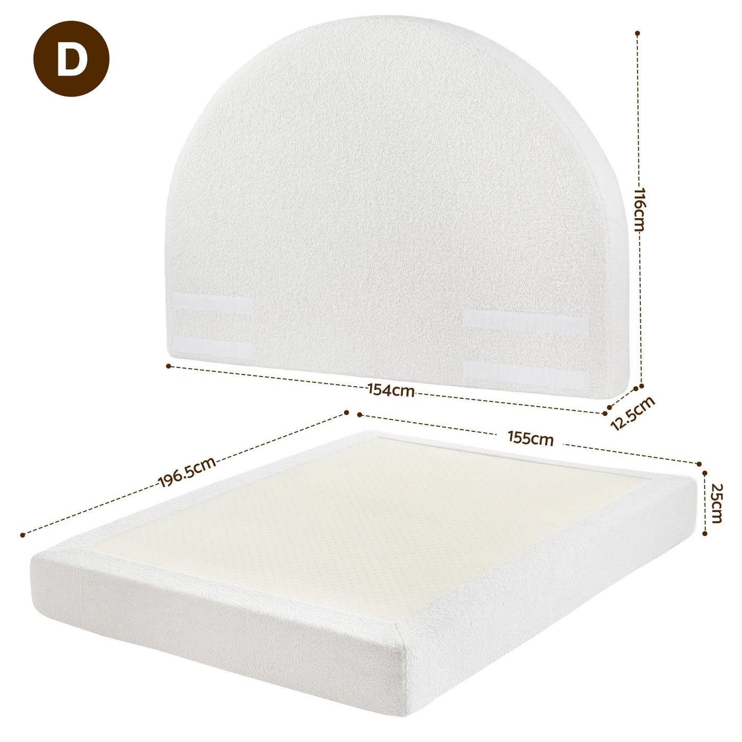 Yarui Bed Frame Boucle Fabric Vacuum Compressed - White Double