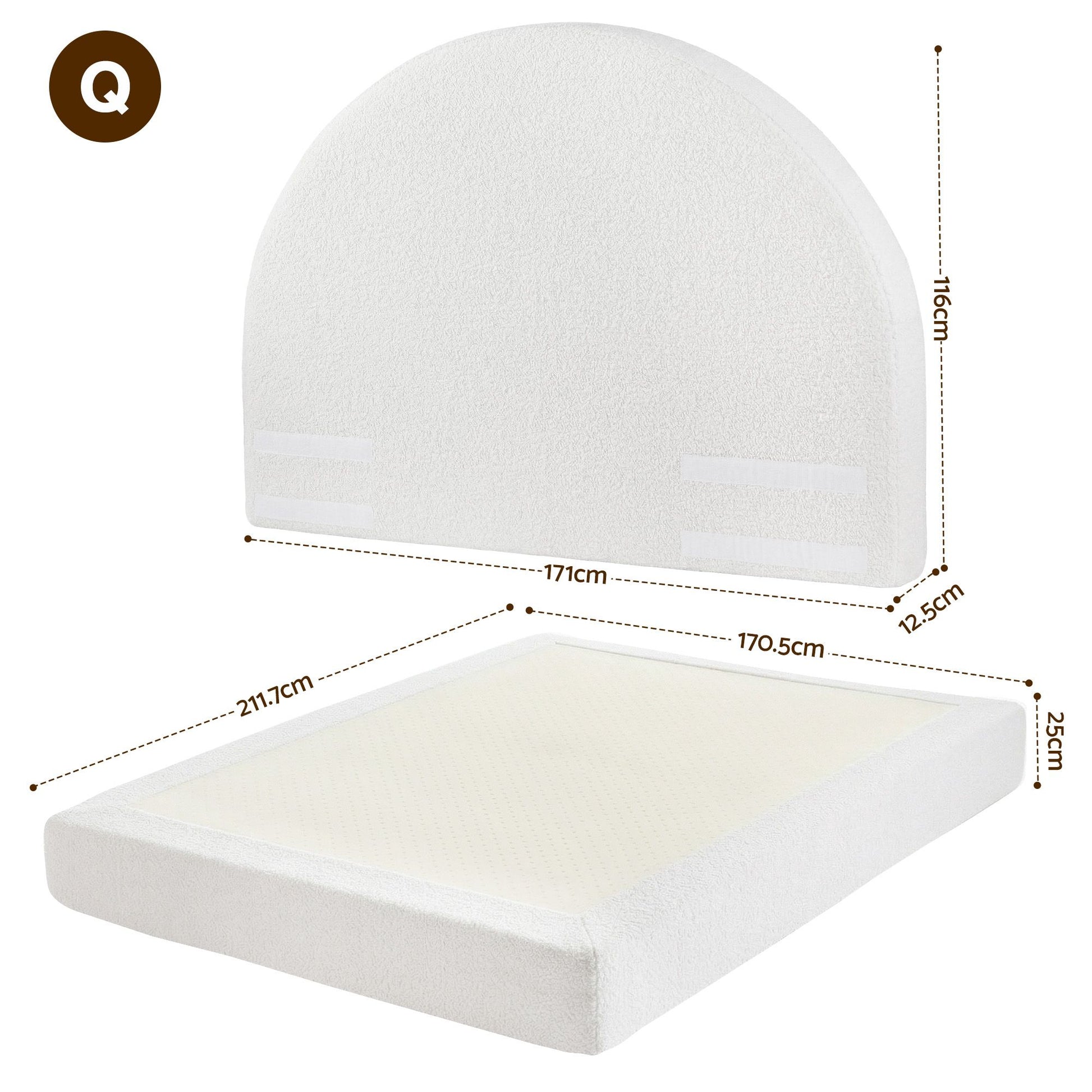 White mattress with dimensions labeled on a white background