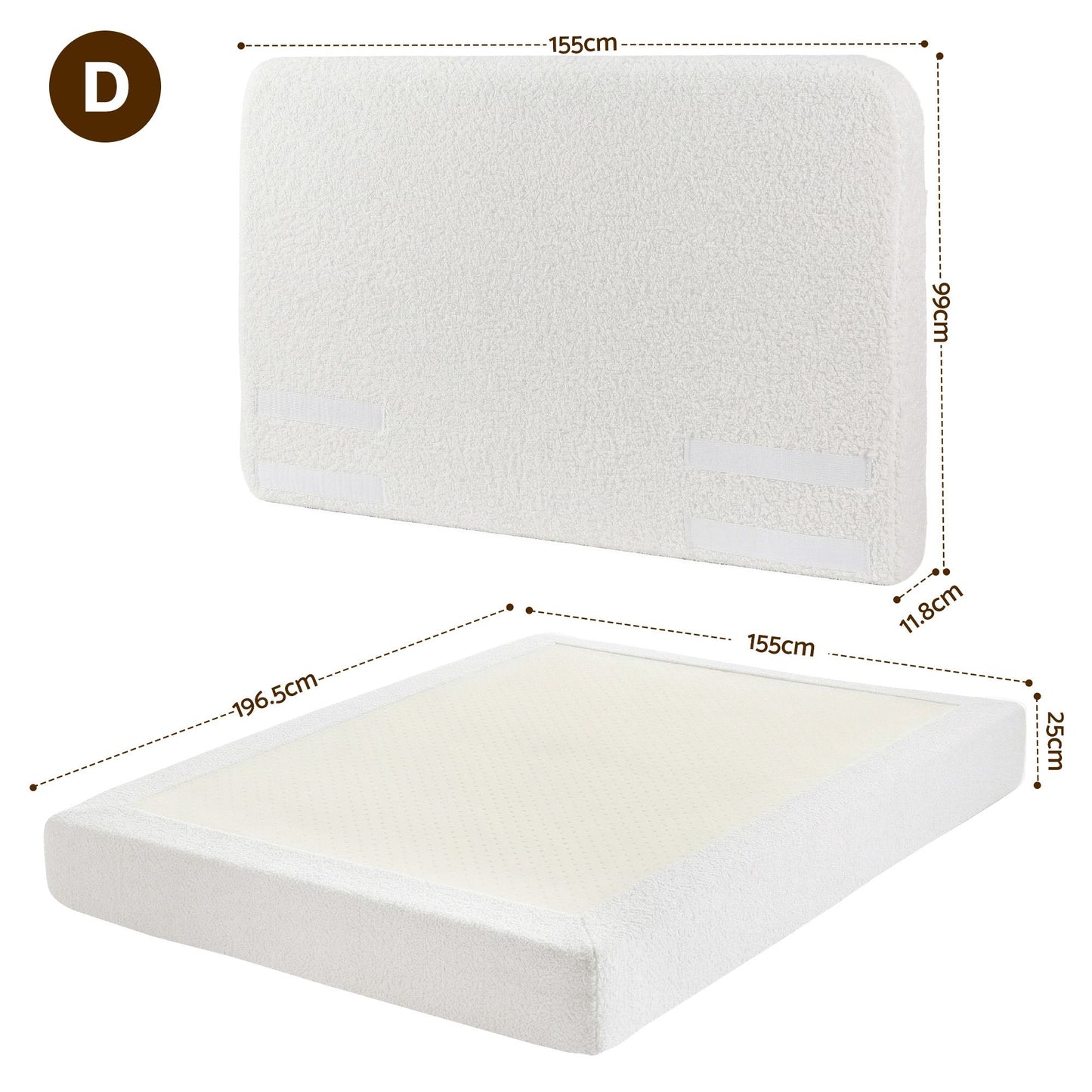Elyra Bed Frame Boucle Fabric Vacuum Compressed Beds Removable Washable Cover - White Double