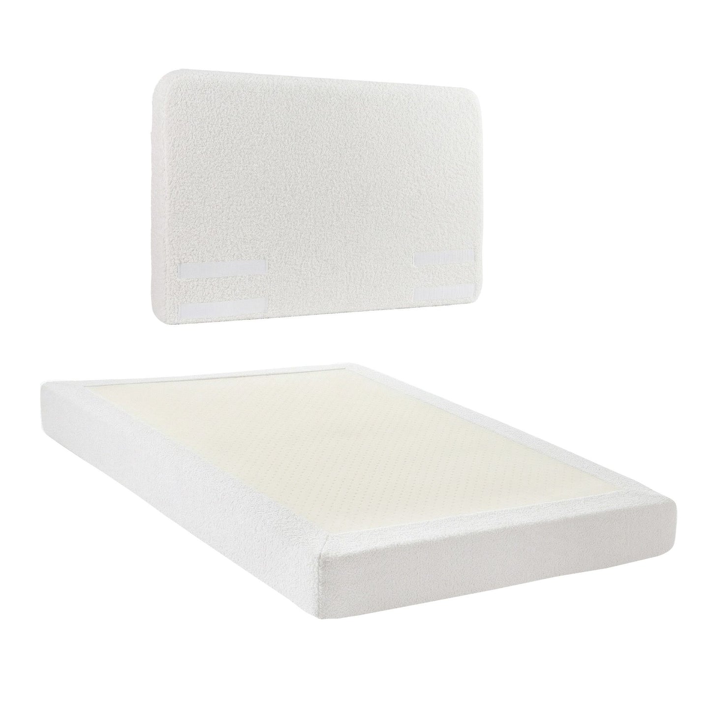 Elyra Bed Frame Boucle Fabric Vacuum Compressed Beds Removable Washable Cover - White Double