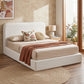 Elyra Bed Frame Boucle Fabric Vacuum Compressed Beds Removable Washable Cover - White Queen