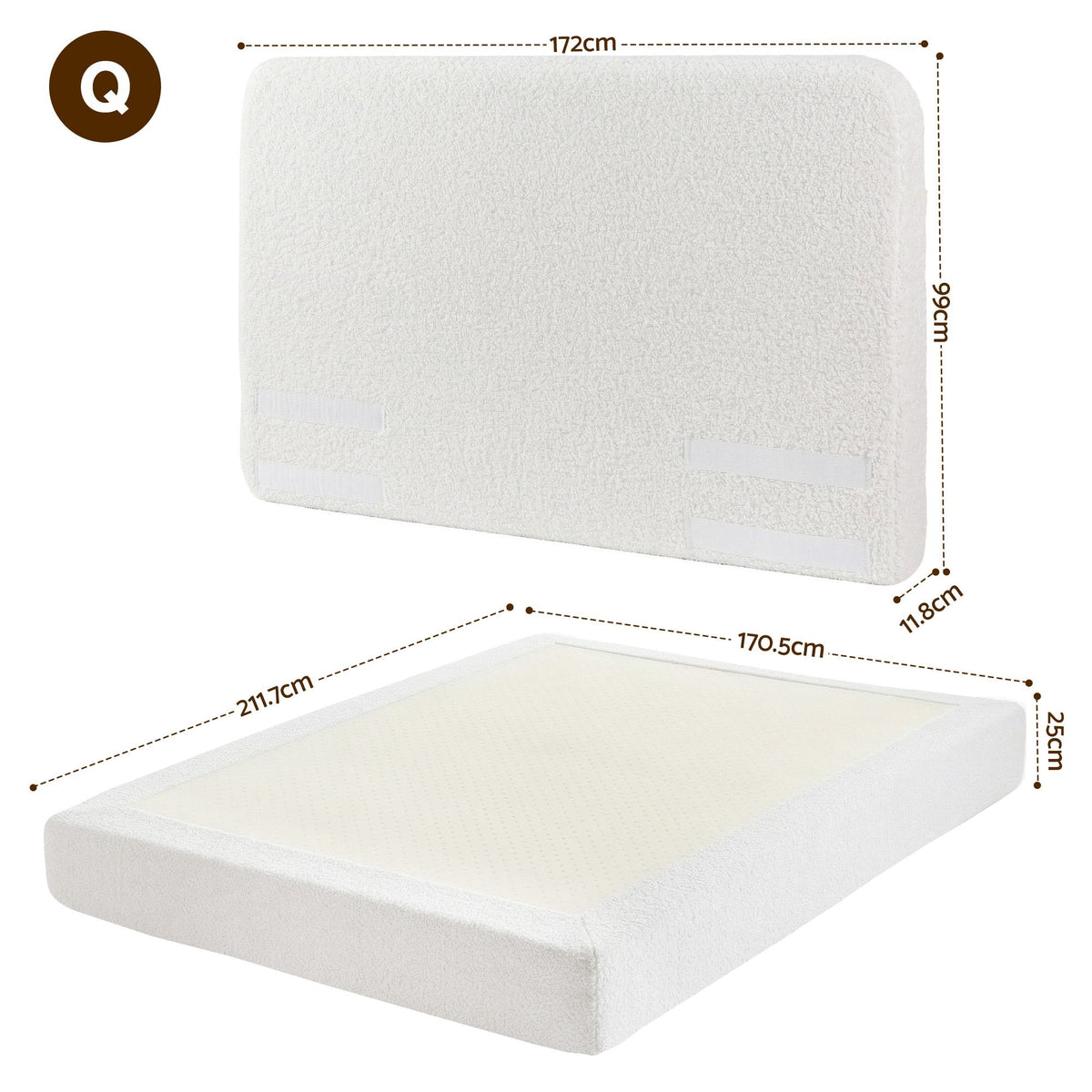 Elyra Bed Frame Boucle Fabric Vacuum Compressed Beds Removable Washable Cover - White Queen