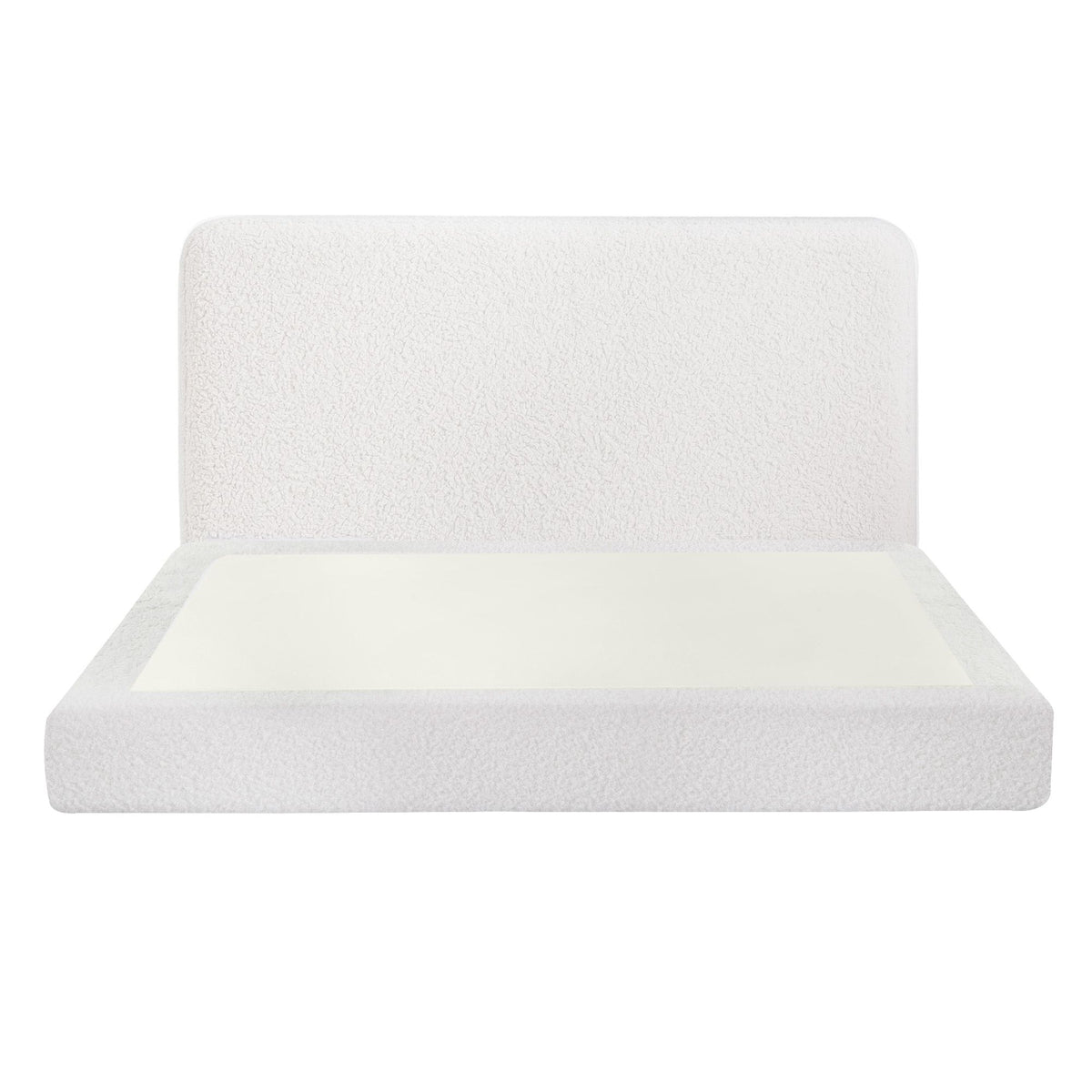 Elyra Bed Frame Boucle Fabric Vacuum Compressed Beds Removable Washable Cover - White Queen