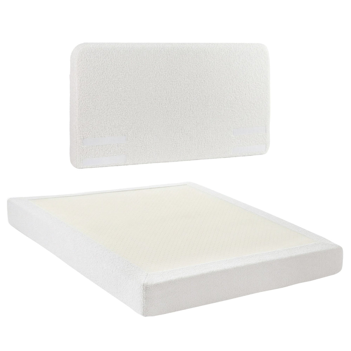 Elyra Bed Frame Boucle Fabric Vacuum Compressed Beds Removable Washable Cover - White Queen