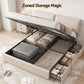 Zevora Bed Frame Gas Lift Storage 3 Drawers Adjustable Headboard Platform Base - Beige King