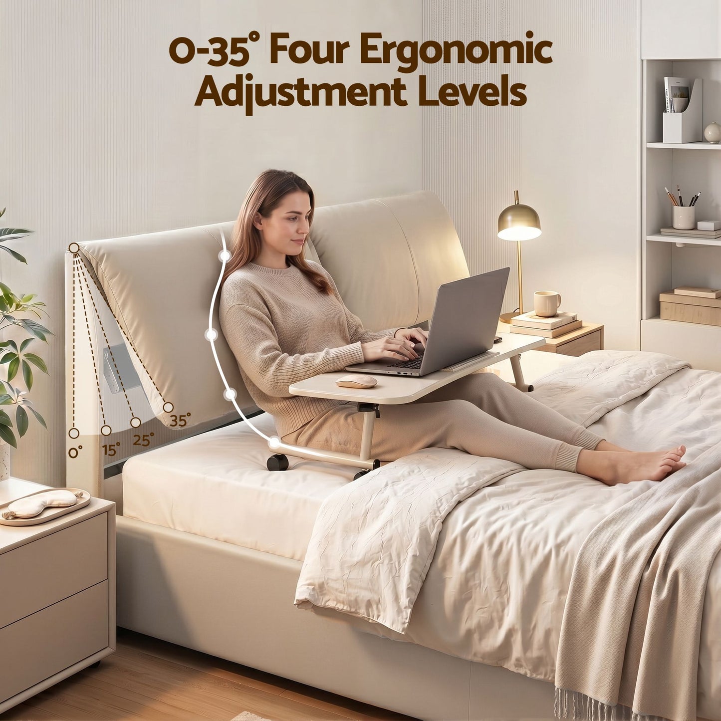 Zevora Bed Frame Gas Lift Storage 3 Drawers Adjustable Headboard Platform Base - Beige Queen