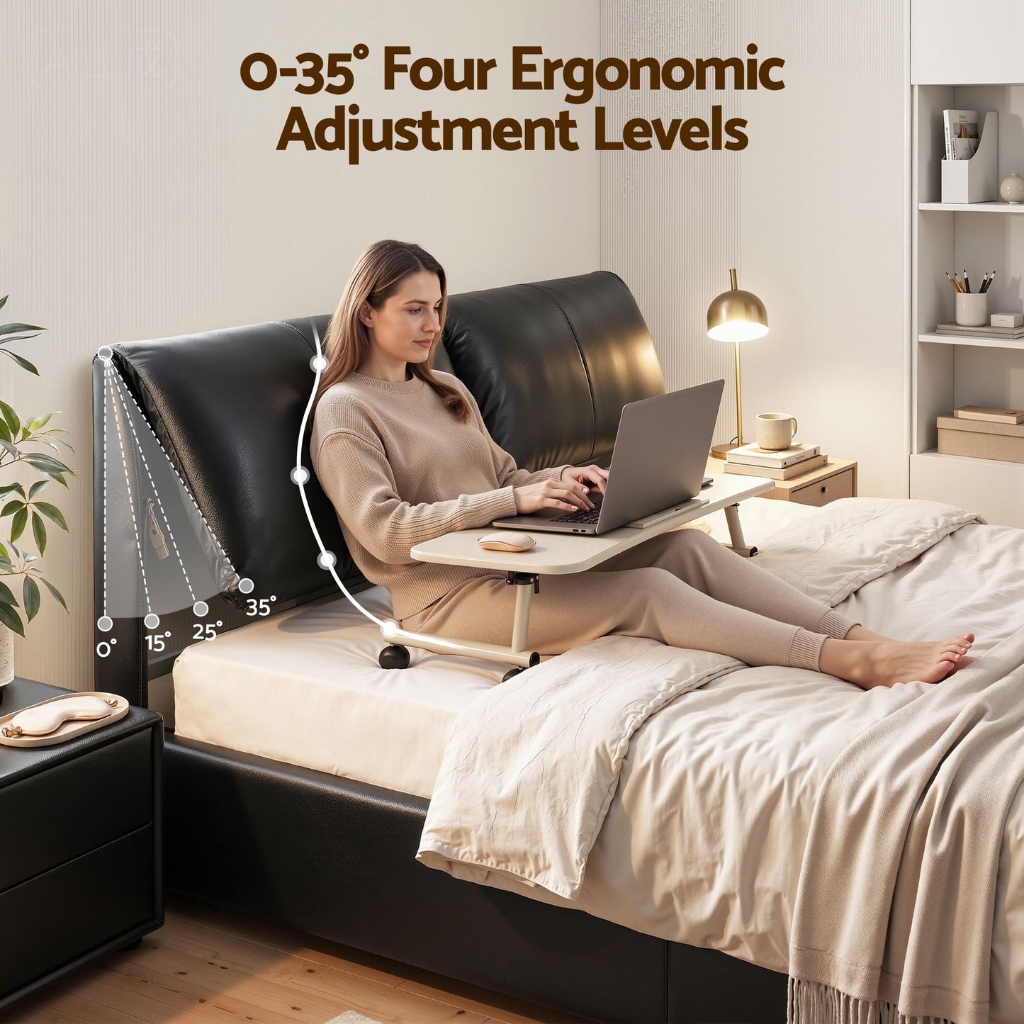 Zevora Bed Frame Gas Lift Storage 3 Drawers Adjustable Headboard Platform Bed - Black Queen