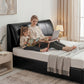 Zevora Bed Frame Gas Lift Storage 3 Drawers Adjustable Headboard Platform Bed - Black Queen
