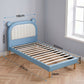 Calix Bed Frame Upholstered Bear Headboard Waterproof Leather - Blue King Single