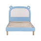 Calix Bed Frame Upholstered Bear Headboard Waterproof Leather - Blue King Single