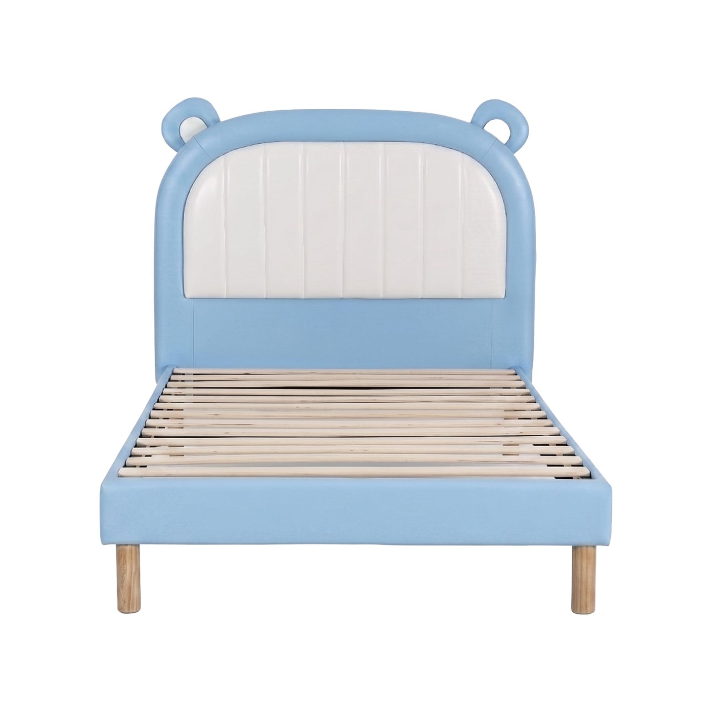 Calix Bed Frame Upholstered Bear Headboard Waterproof Leather - Blue King Single
