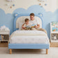 Calix Bed Frame Upholstered Bear Headboard Waterproof Leather - Blue King Single
