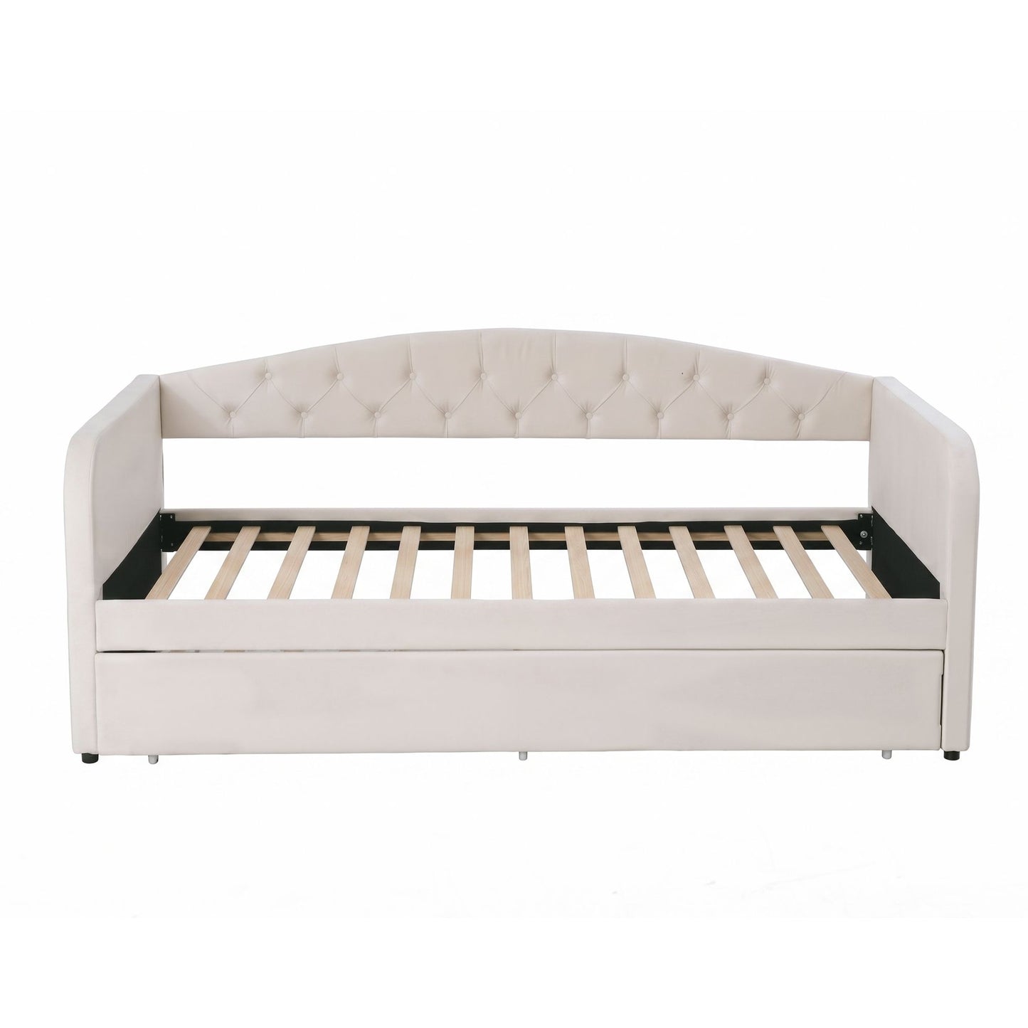 Virelle Daybed Velvet Trundle Bed Frame Tufted Guest Bed - White King Single