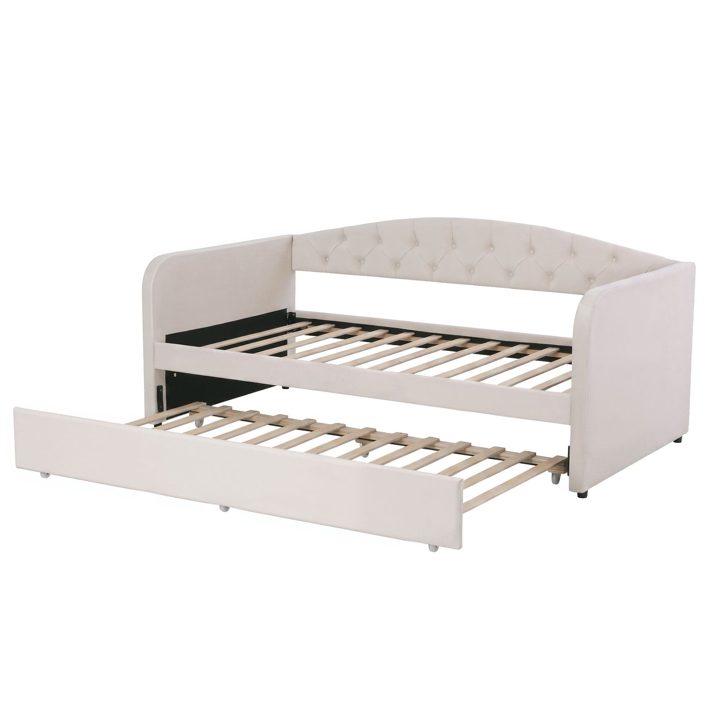 Virelle Daybed Velvet Trundle Bed Frame Tufted Guest Bed - White Single