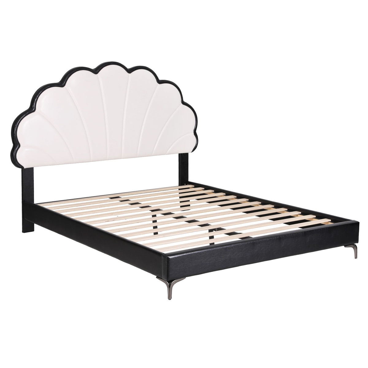 Linden Bed Frame with Adjustable Shell Headboard and PVC Upholstery - Black Double