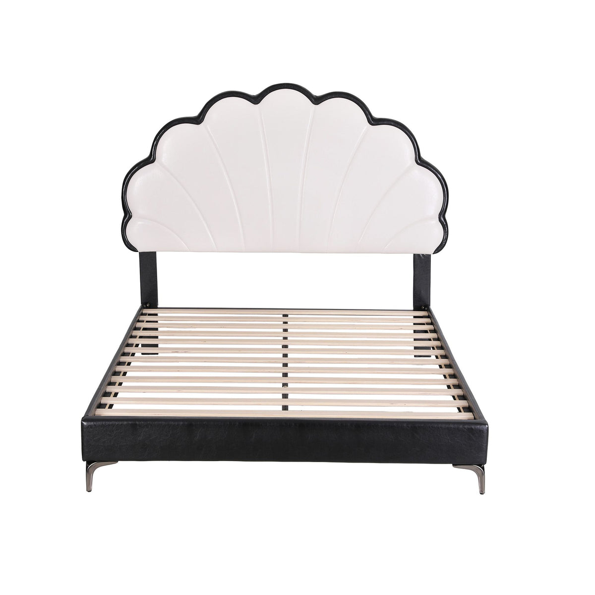 Linden Bed Frame with Adjustable Shell Headboard and PVC Upholstery - Black Double