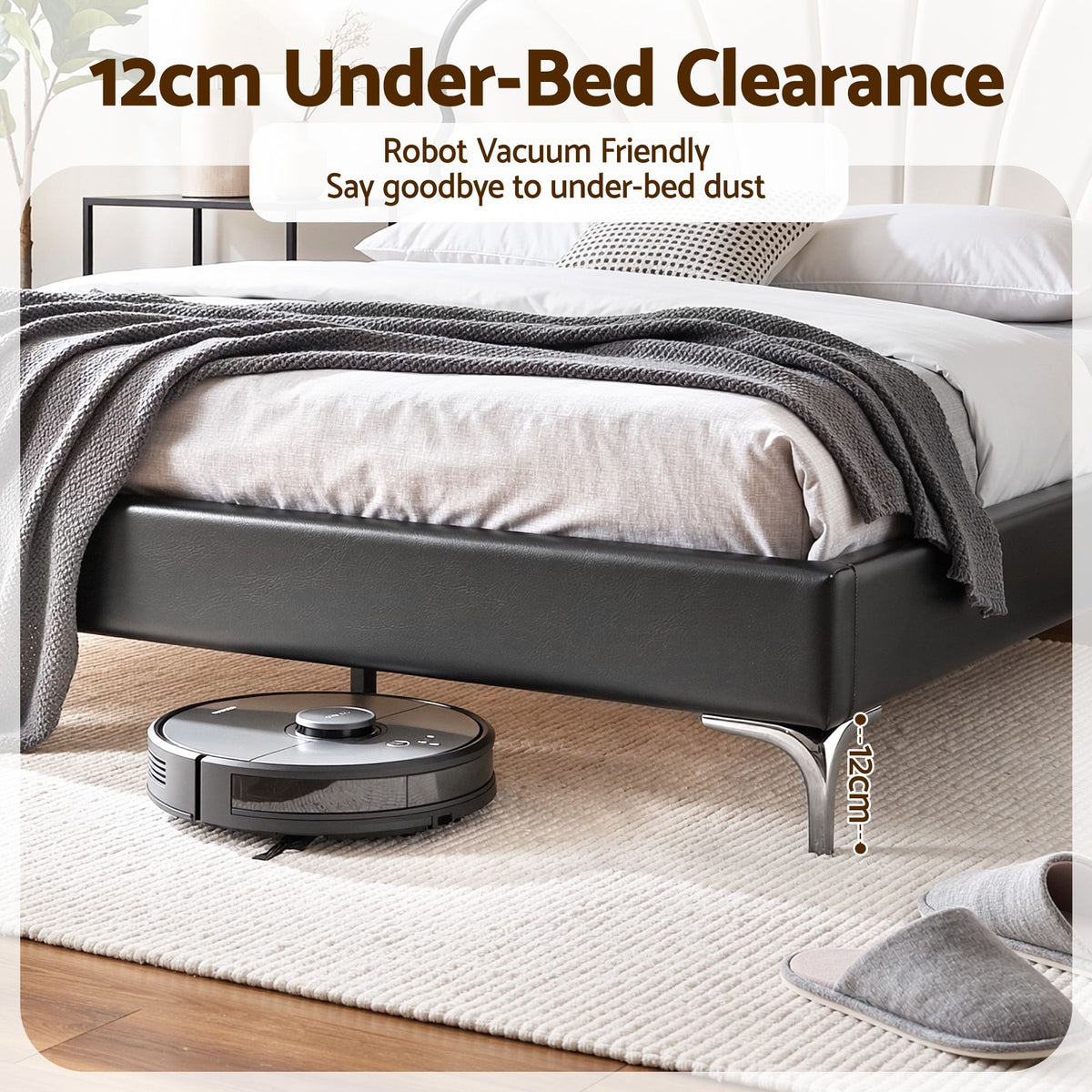 Linden Bed Frame with Adjustable Shell Headboard and PVC Upholstery - Black Double