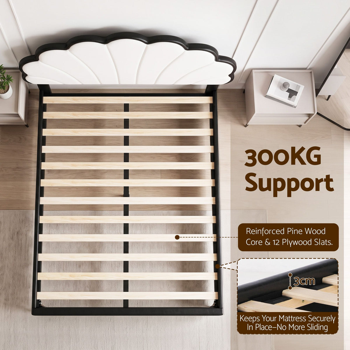 Linden Bed Frame with Adjustable Shell Headboard and PVC Upholstery - Black Double