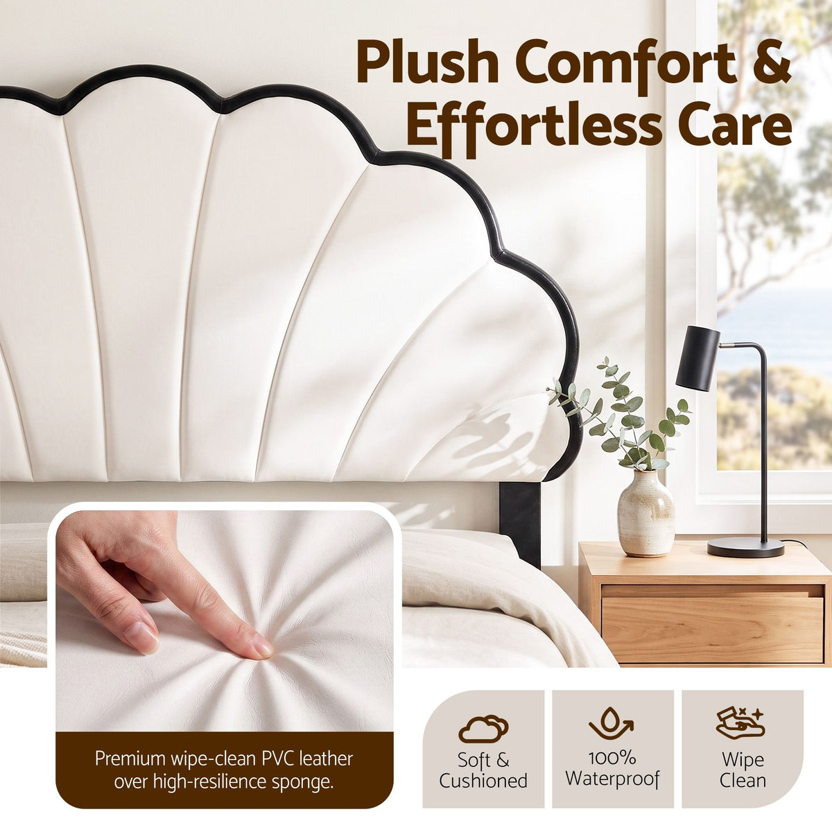 Linden Bed Frame with Adjustable Shell Headboard and PVC Upholstery - Black Double