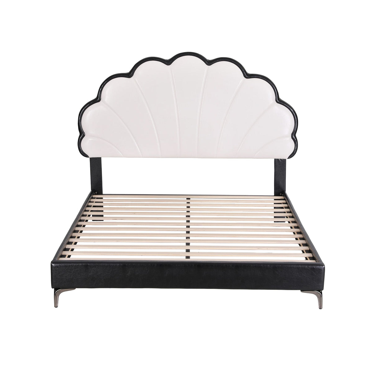 Linden Bed Frame with Adjustable Shell Headboard and PVC Upholstery - Black Queen