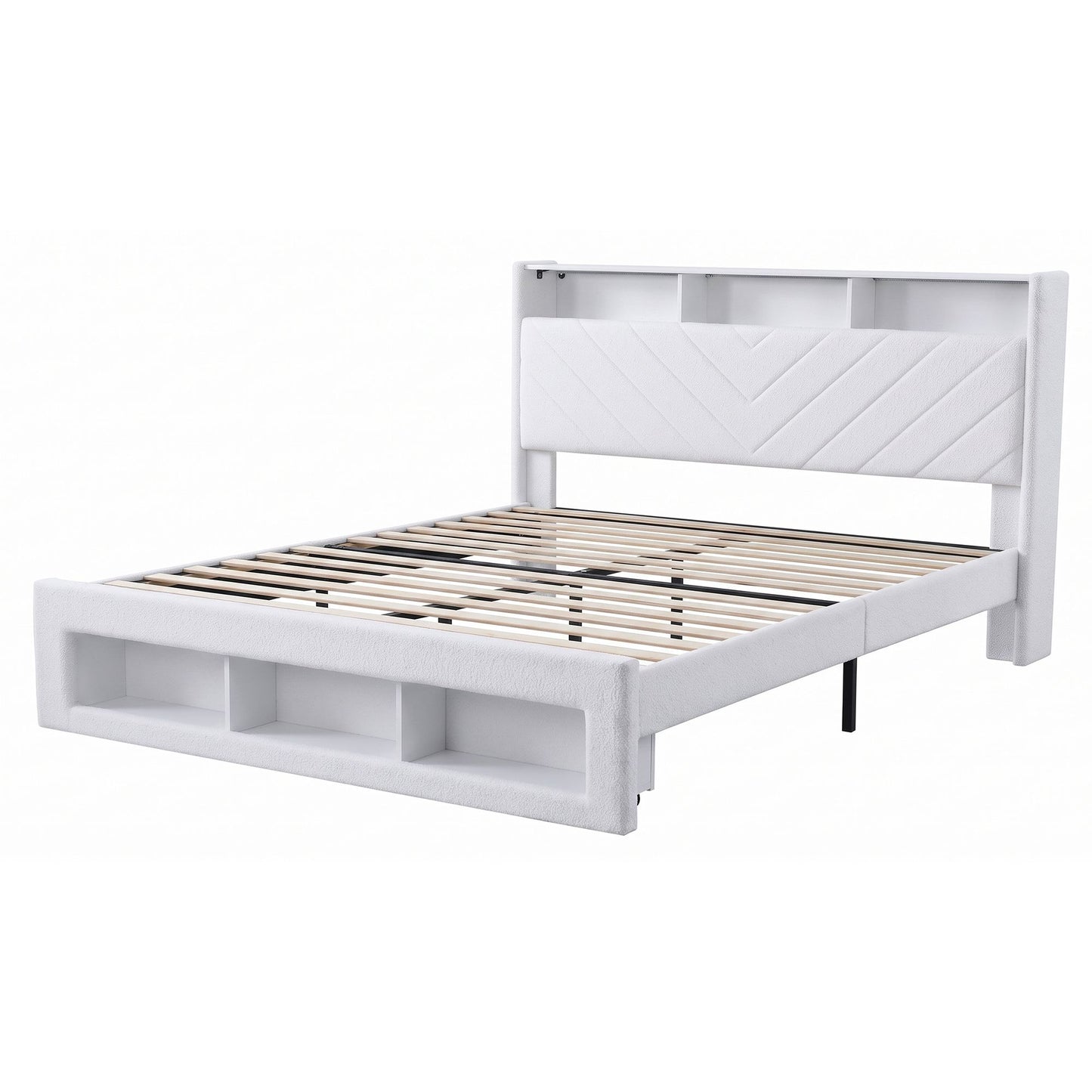 Parma Bed Frame with Storage Charging Station & LED - White King