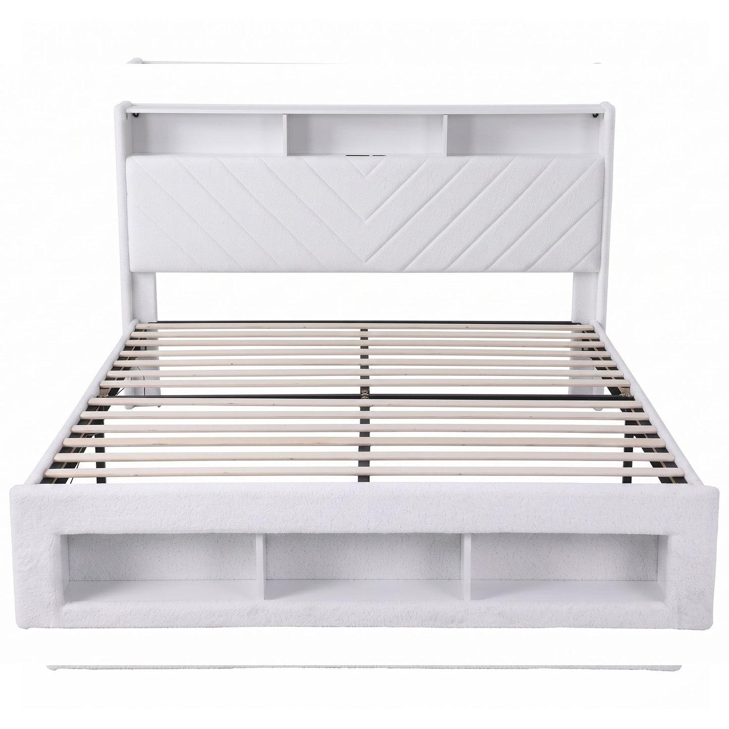 Parma Bed Frame with Storage Charging Station & LED - White King