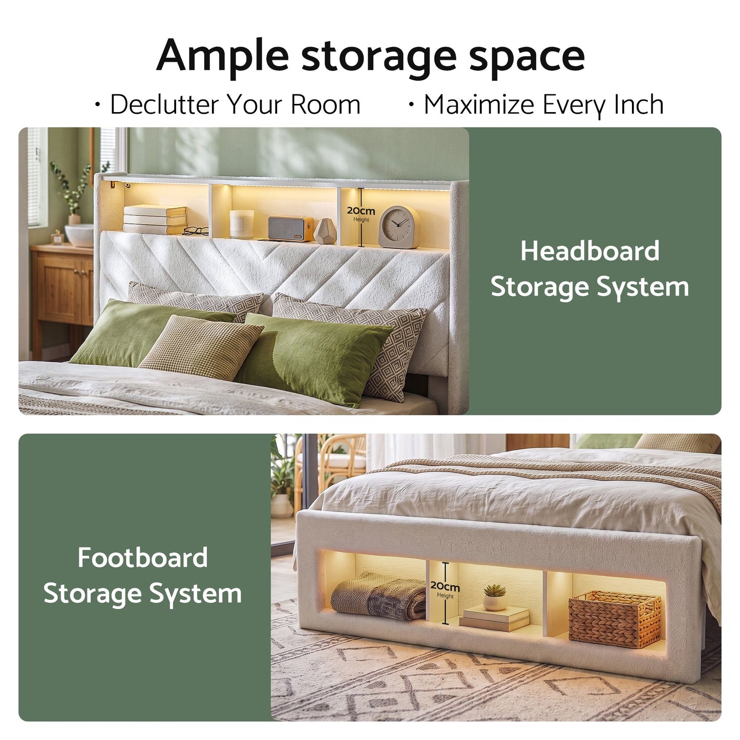 Parma Bed Frame with Storage Charging Station & LED - White King