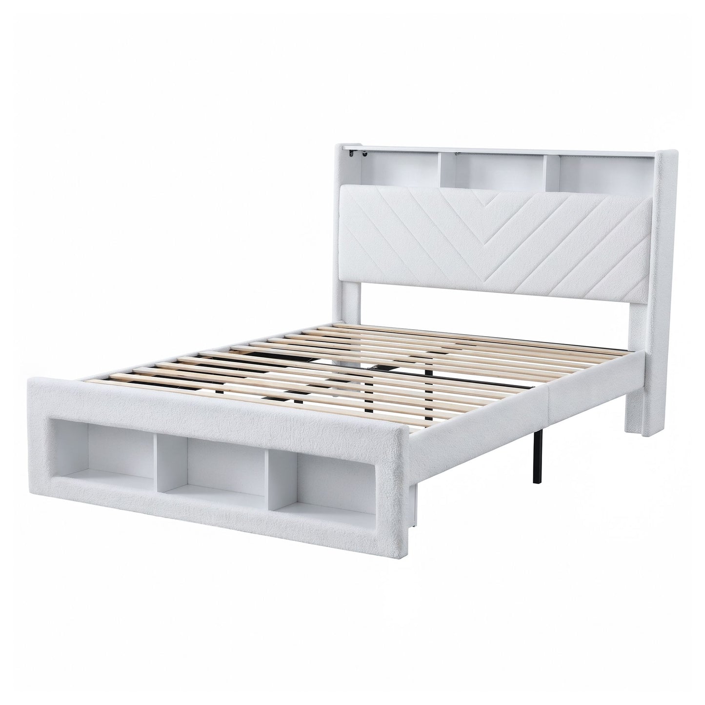 Parma Bed Frame with Storage Charging Station & LED  - White Queen