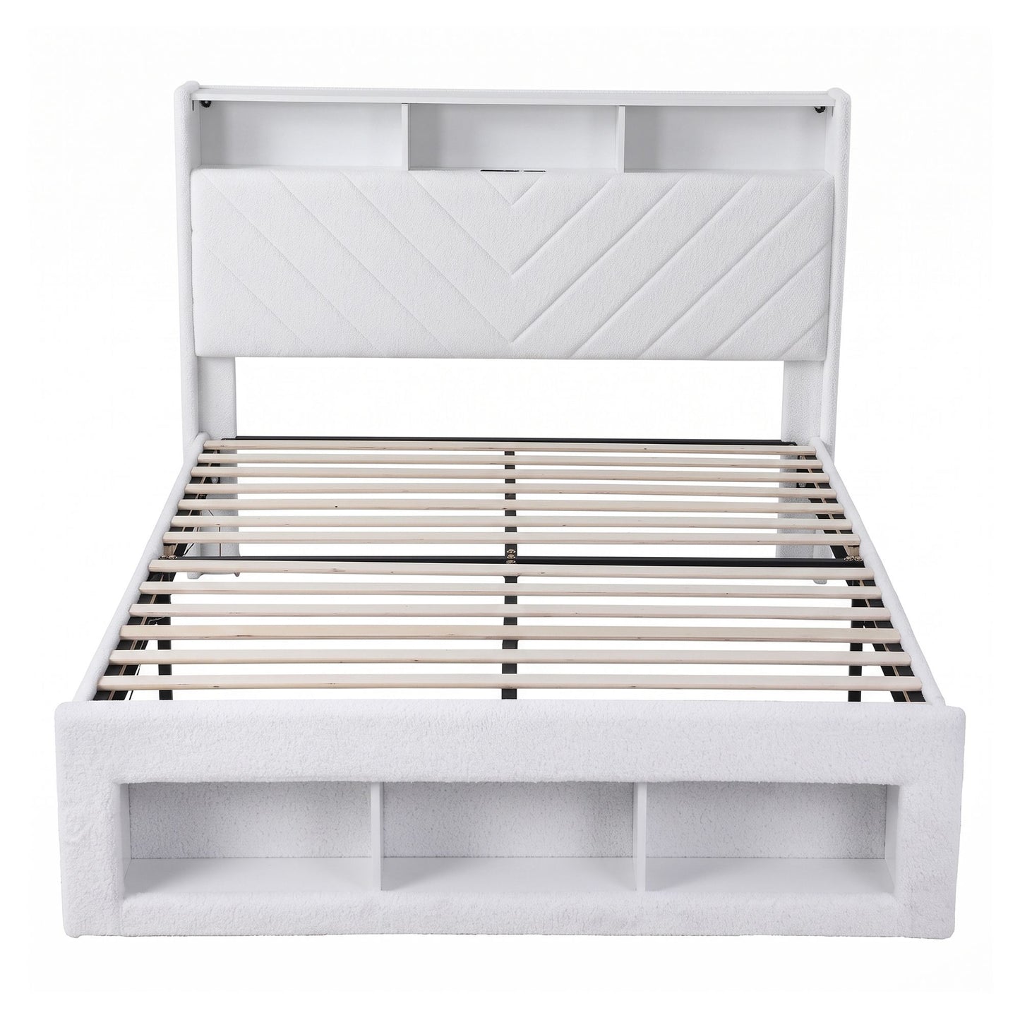 Parma Bed Frame with Storage Charging Station & LED  - White Queen
