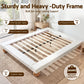 Cassian Bed Frame with Boucle Upholstery and Solid Rubber Wood Legs - White Queen