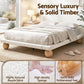 Cassian Bed Frame with Boucle Upholstery and Solid Rubber Wood Legs - White Queen