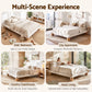 Cassian Bed Frame with Boucle Upholstery and Solid Rubber Wood Legs - White Queen