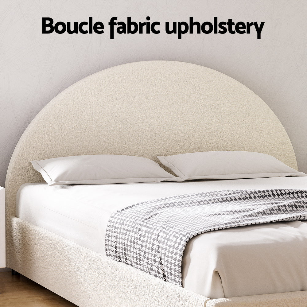 Orlena Bed Frame Gas Lift Strorage Beds Base Platform Boucle Fabric - Beige Double