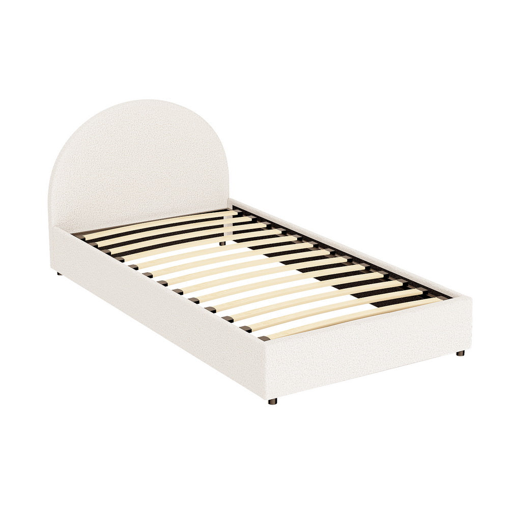 Orlena Bed Frame Gas Lift Strorage Beds Base Platform Boucle Fabric - Beige King Single