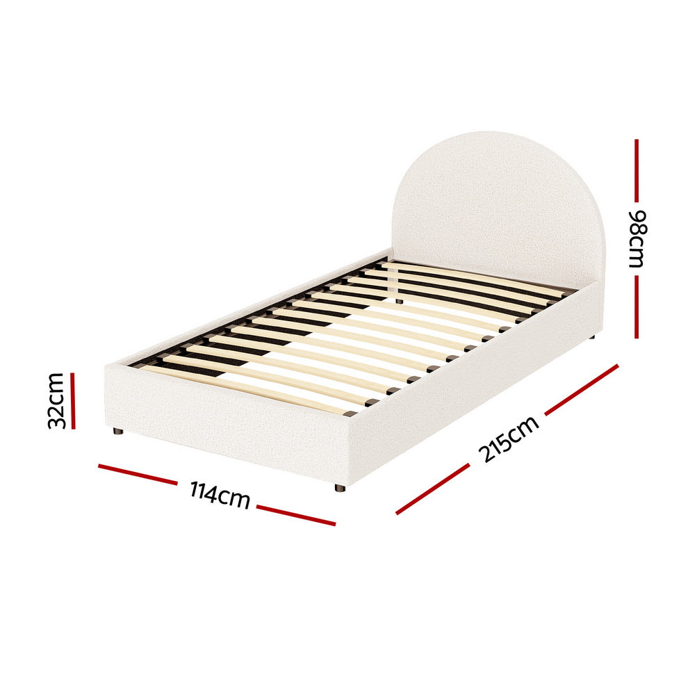 Orlena Bed Frame Gas Lift Strorage Beds Base Platform Boucle Fabric - Beige King Single