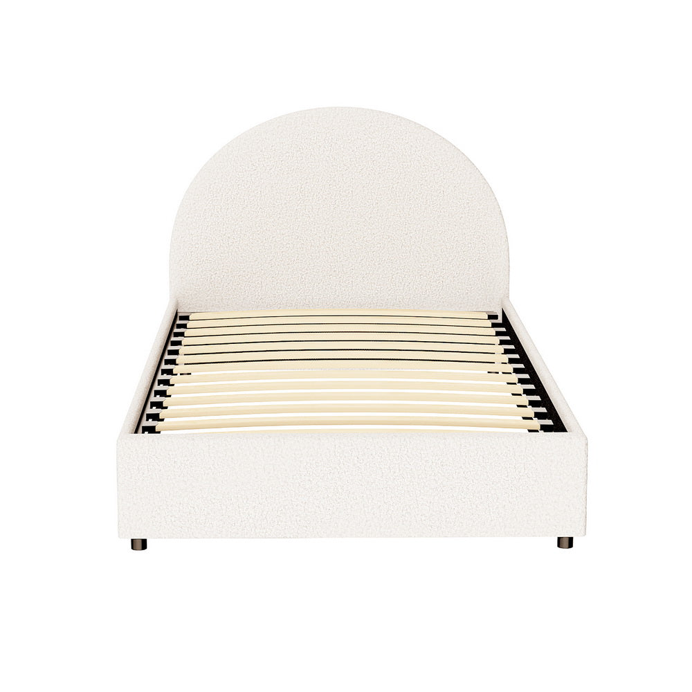 Orlena Bed Frame Gas Lift Strorage Beds Base Platform Boucle Fabric - Beige King Single