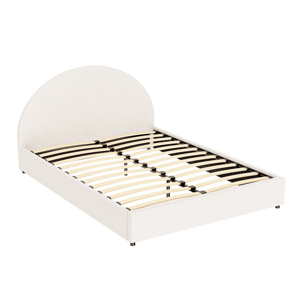Orlena Bed Frame Gas Lift Strorage Beds Base Platform Boucle Fabric - Beige Queen