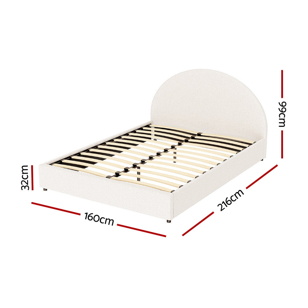 Orlena Bed Frame Gas Lift Strorage Beds Base Platform Boucle Fabric - Beige Queen
