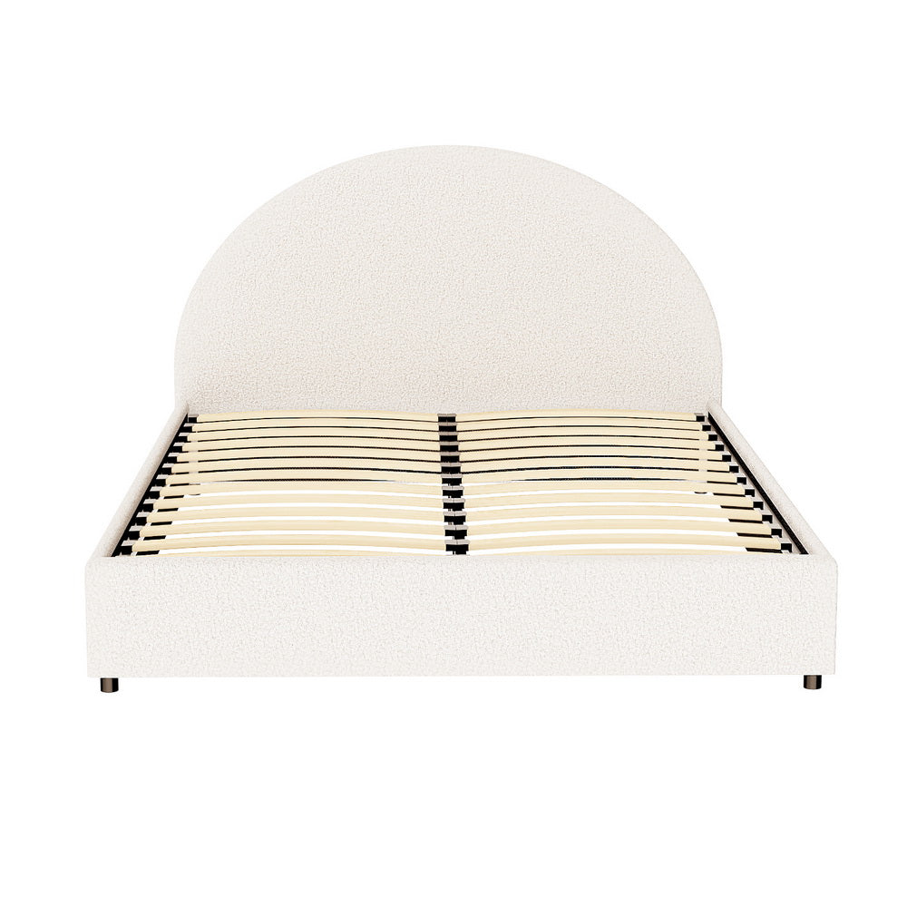 Orlena Bed Frame Gas Lift Strorage Beds Base Platform Boucle Fabric - Beige Queen