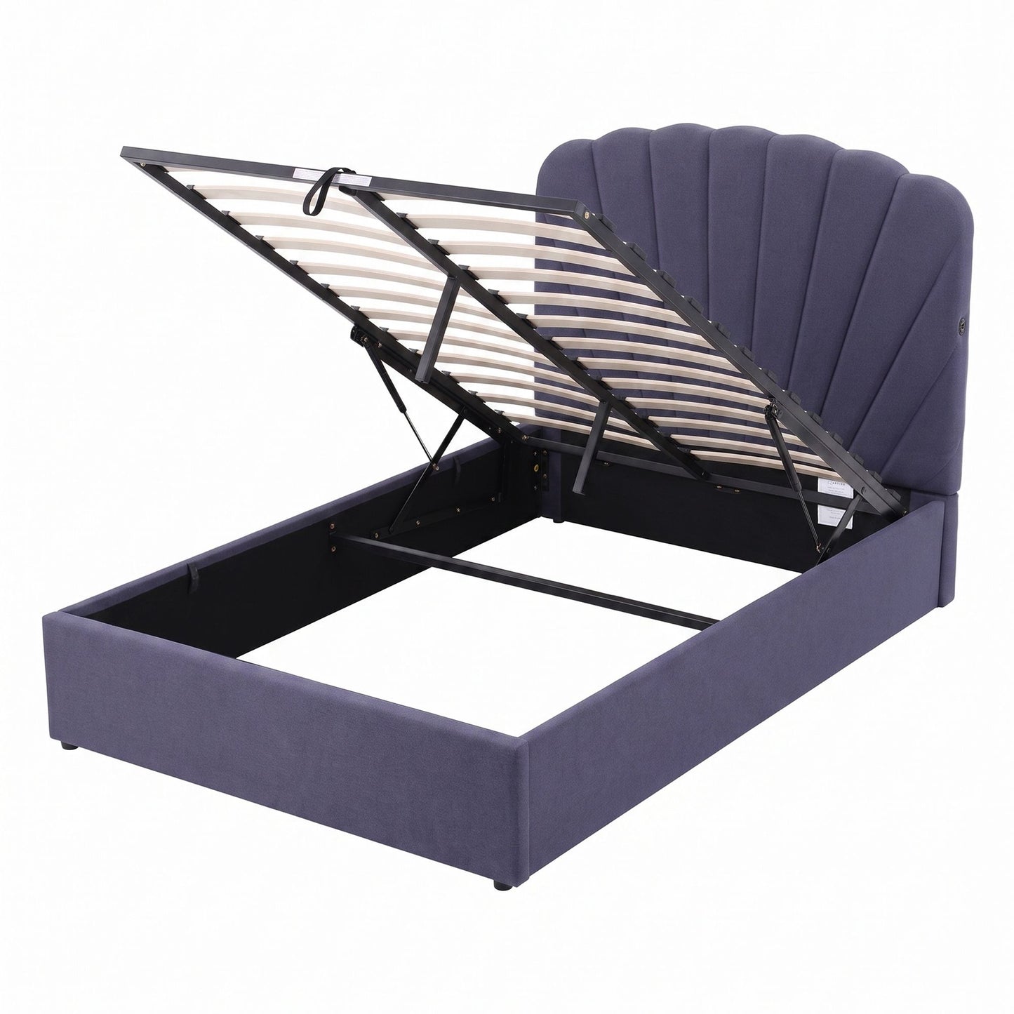 Faenza Bed Frame with Lift Up Storage and USB Ports - Grey Double