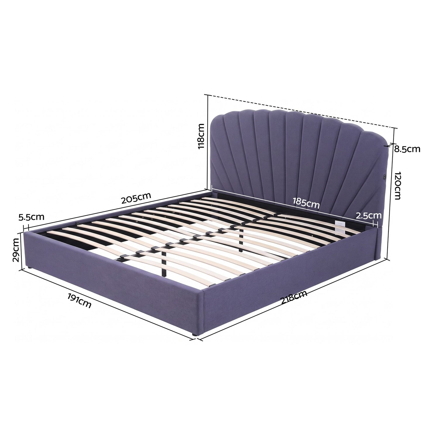 Faenza Bed Frame with Lift Up Storage and USB Ports - Grey King