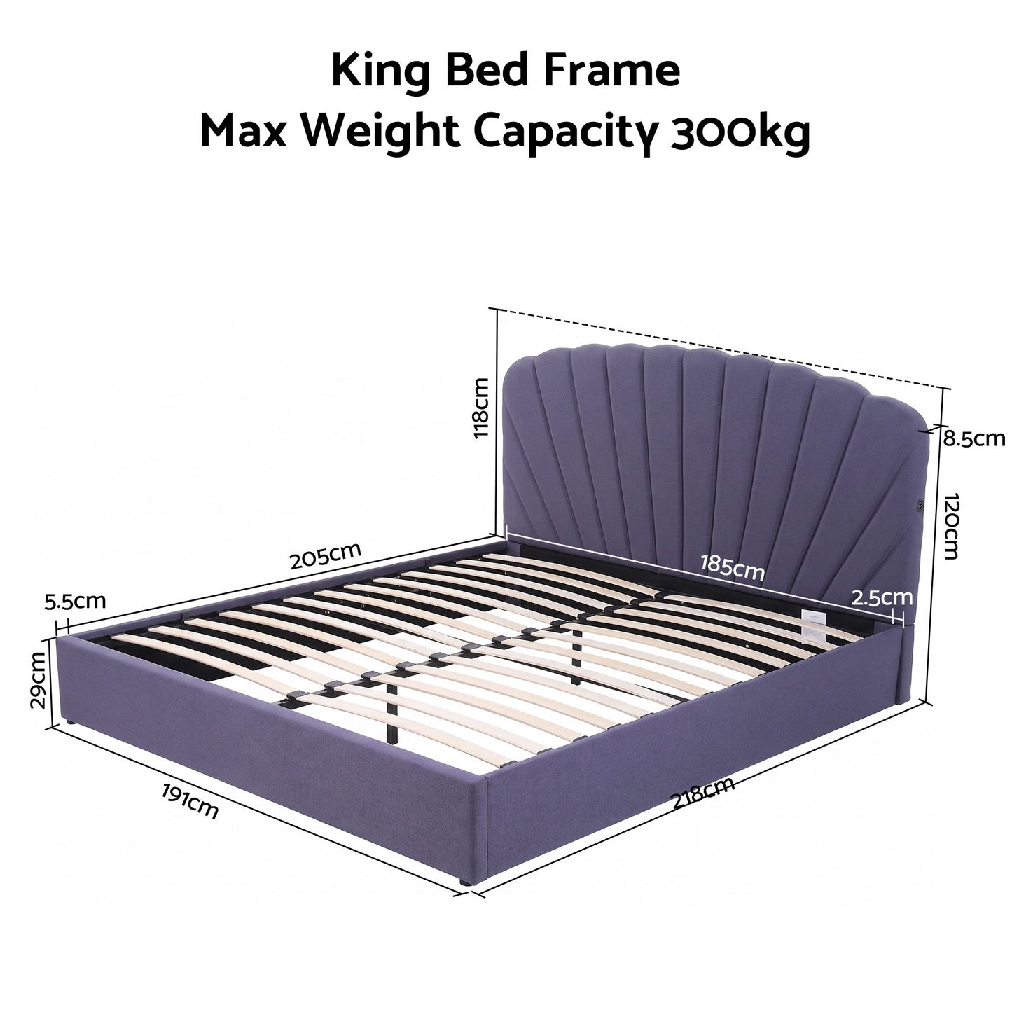 Faenza Bed Frame with Lift Up Storage and USB Ports - Grey King
