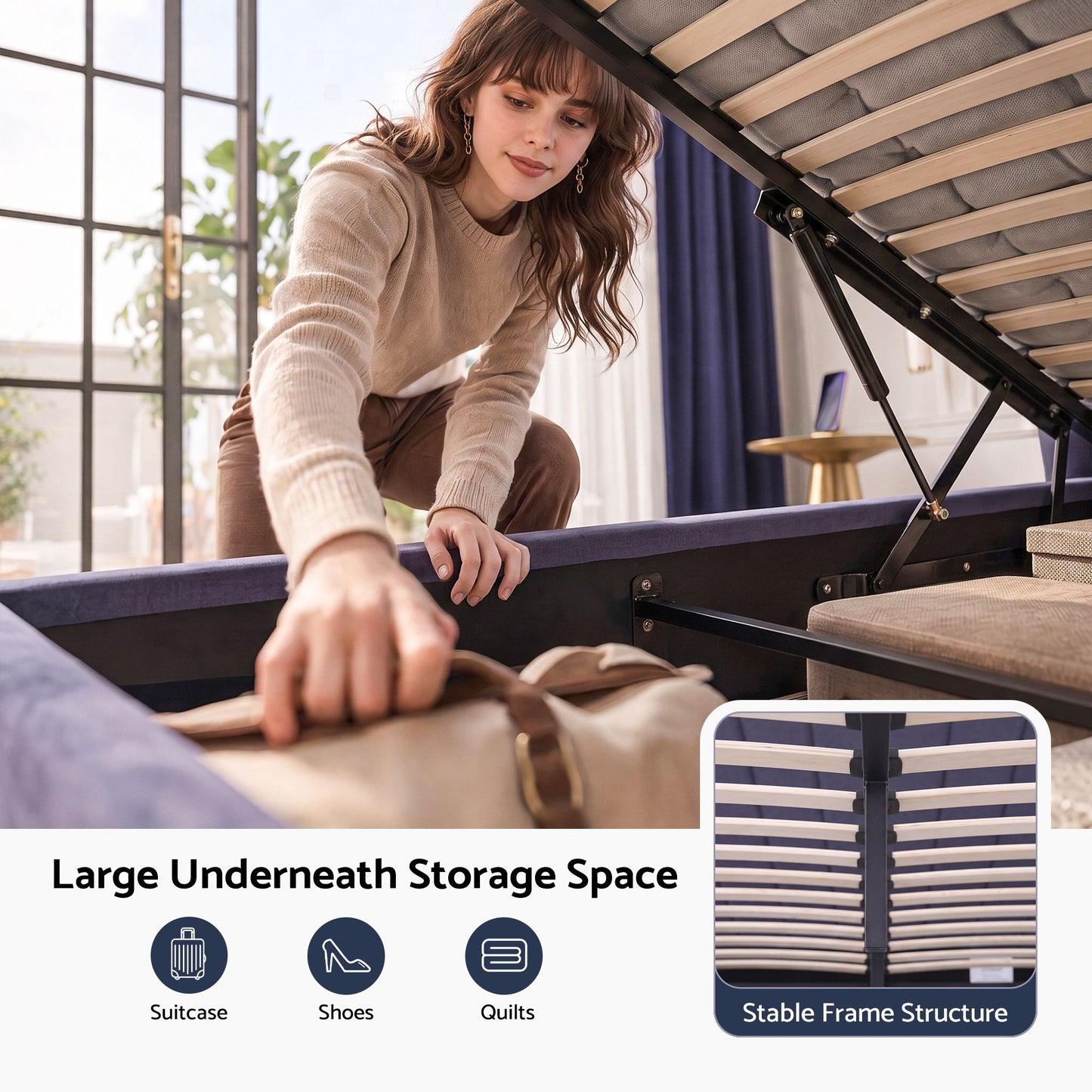 Faenza Bed Frame with Lift Up Storage and USB Ports - Grey King