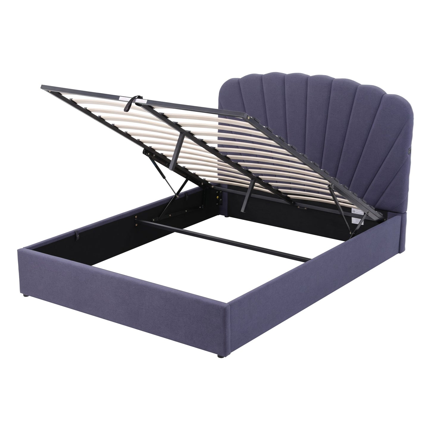 Faenza Bed Frame with Lift Up Storage and USB Ports - Grey Queen