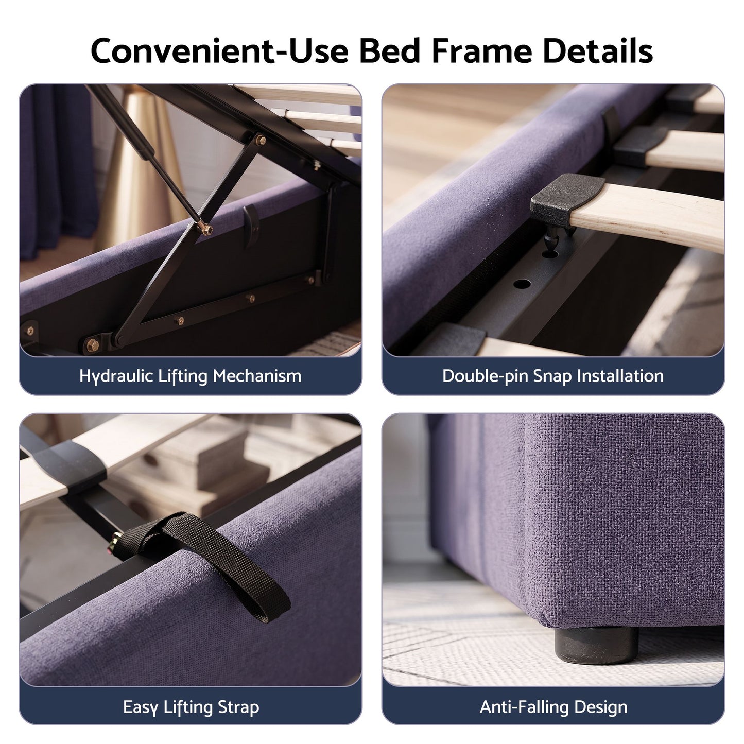 Faenza Bed Frame with Lift Up Storage and USB Ports - Grey Queen